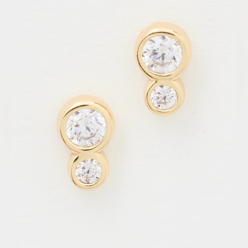 MEGA earrings. NWT. Crystal accents. Polished finish. Vermeil. Post closure.